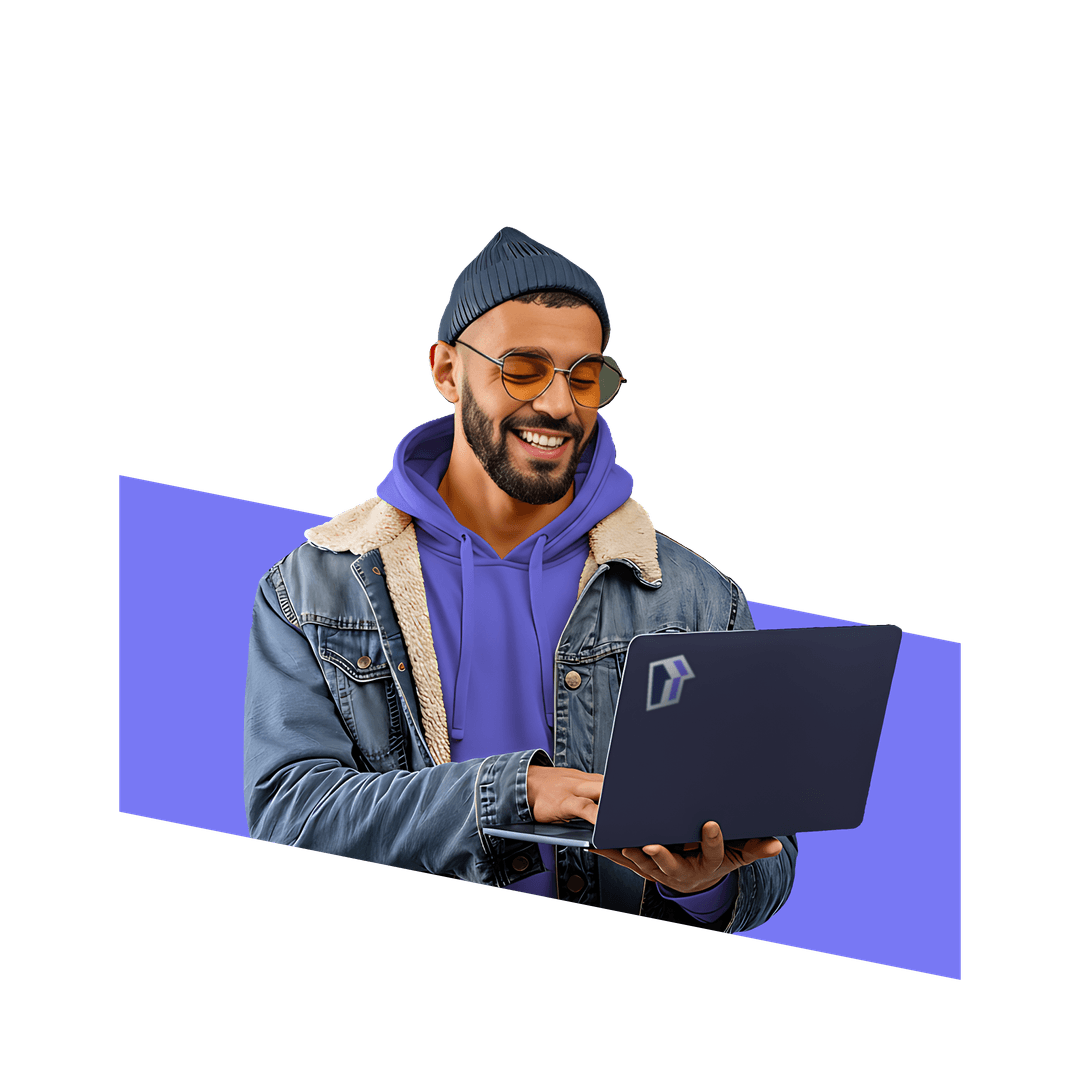 Happy professional with laptop